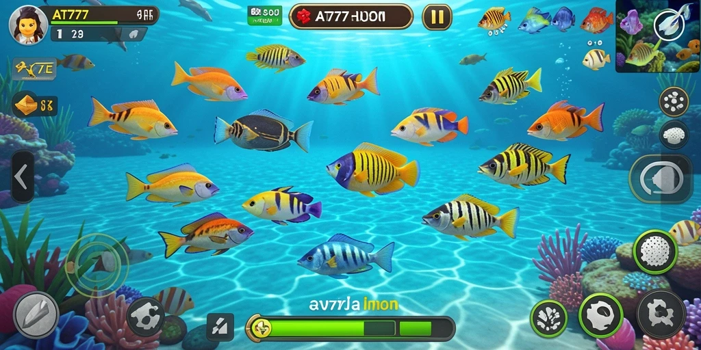 Tangkapan ikan berwarna-warni dalam gameplay AT777 yang seru.