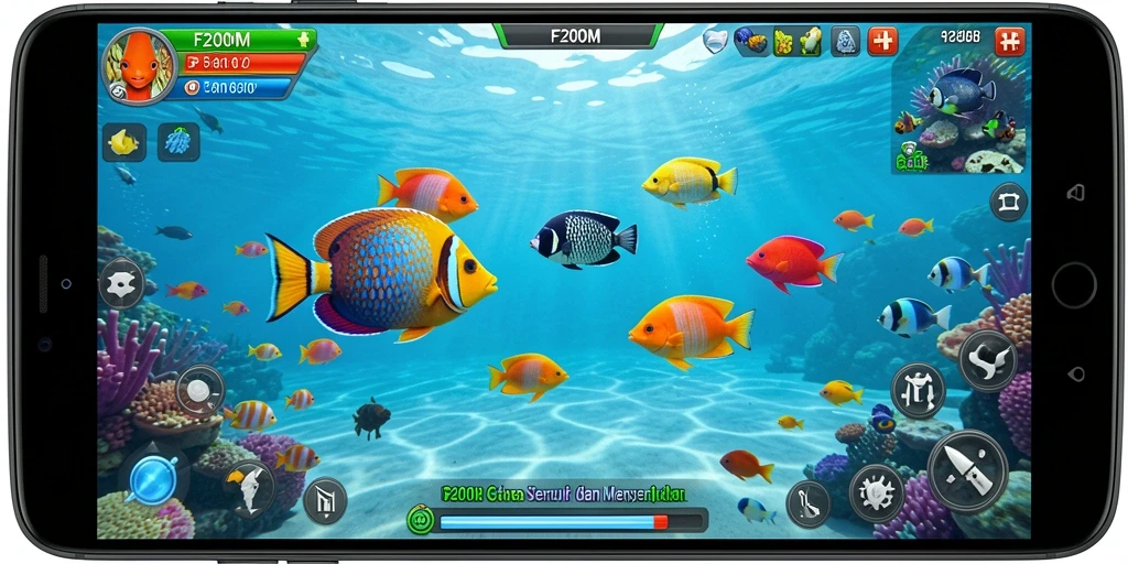 Screenshot gameplay F200M menampilkan aksi menembak ikan yang seru.