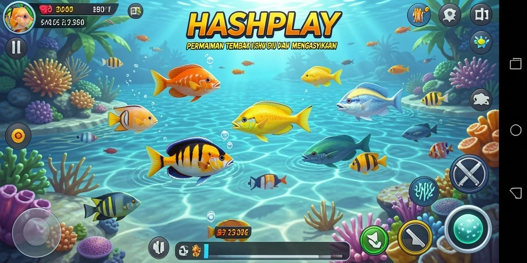 Gameplay HASHPLAY yang menarik dengan berbagai jenis ikan untuk ditembak.