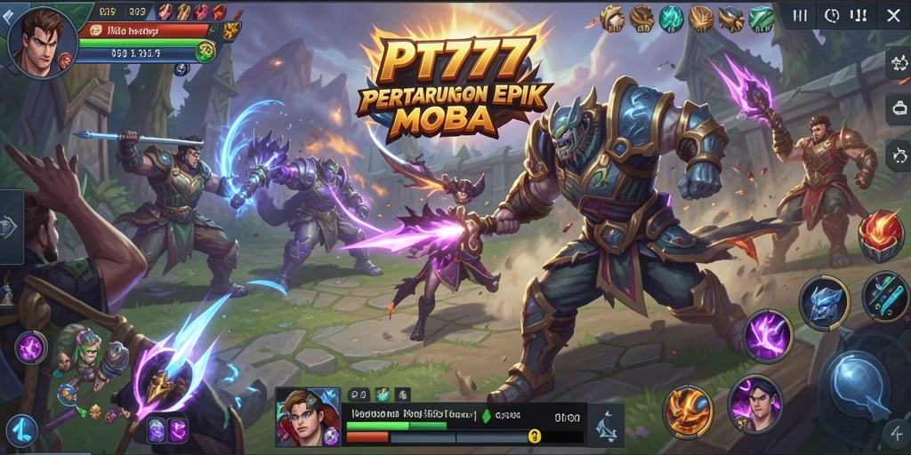 Gameplay MOBA yang menarik dengan pahlawan bertarung.