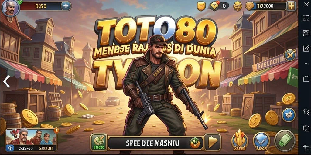 Screenshot TOTO80 menampilkan gameplay seru dalam membangun kerajaan bisnis.