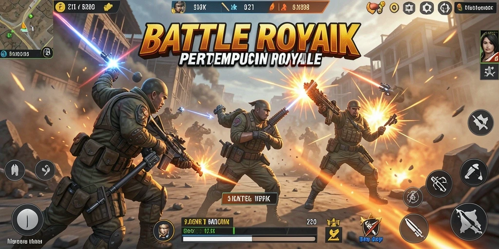 Screenshot gameplay V21 memperlihatkan aksi mendebarkan dalam pertempuran Battle Royale.